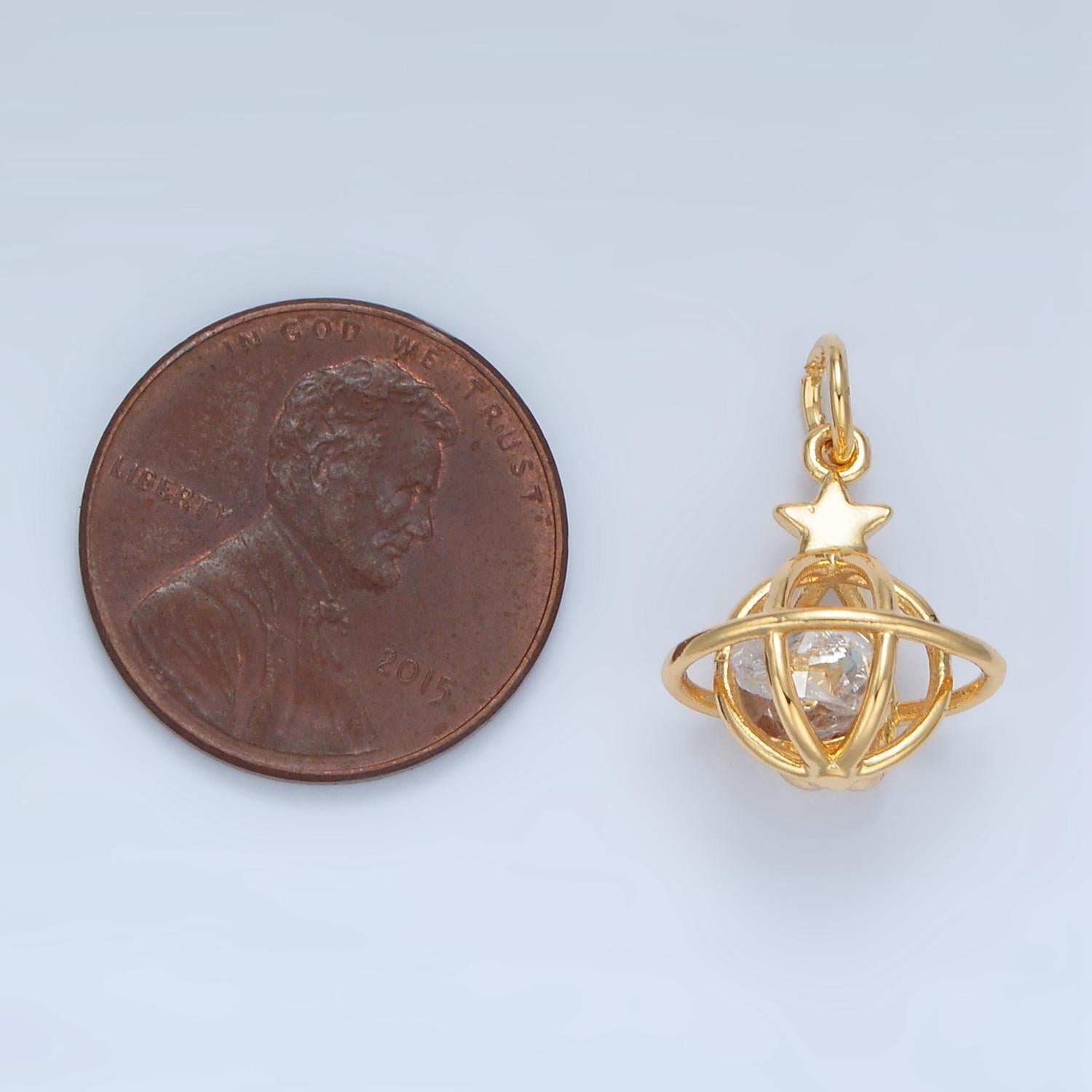 3d saturn cz planet mini gold filled celestial charm | x-284