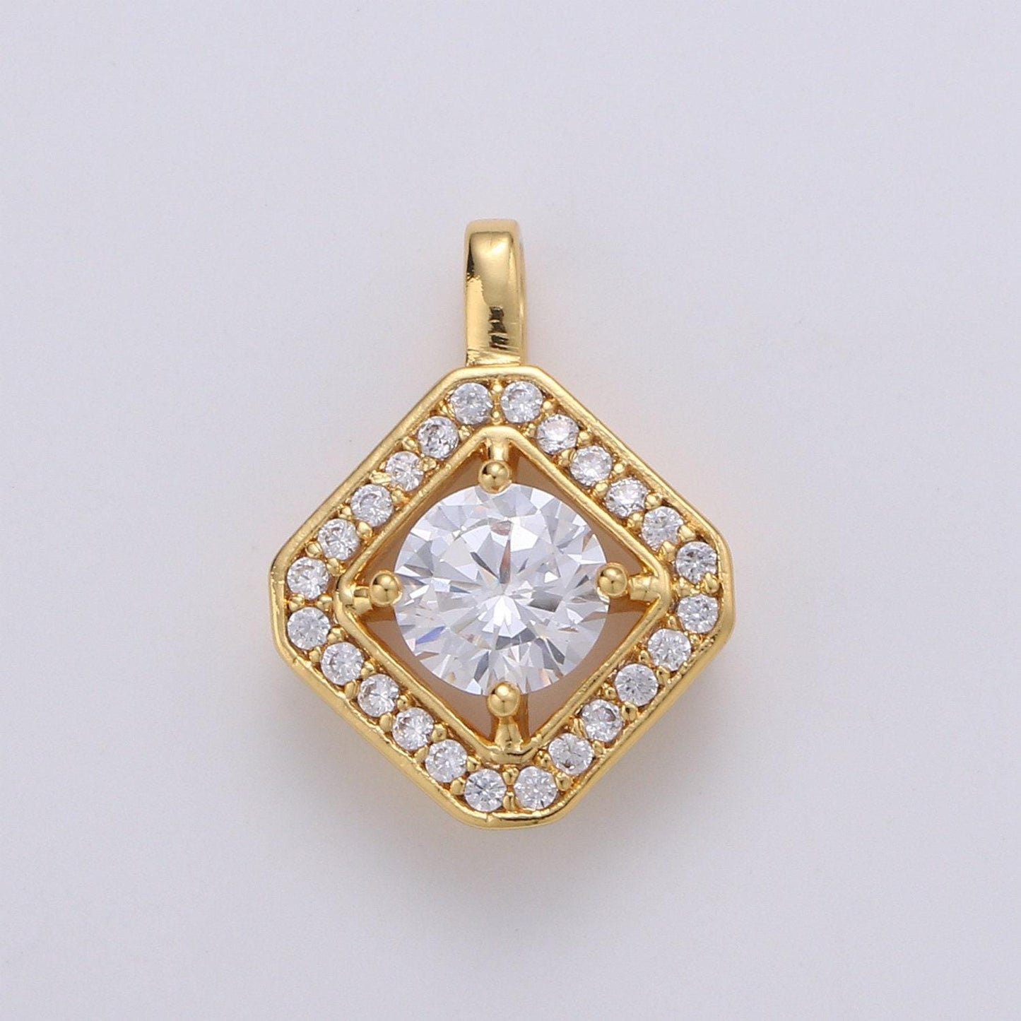 Cluster cubic pave 24k gold charm, solitaire cz pendant ,square cubic mini pendant, dainty bracelet earring necklace charm, pdgf-1942