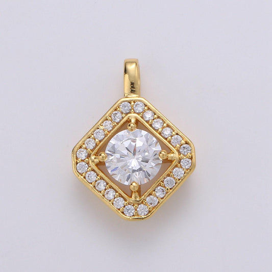Cluster cubic pave 24k gold charm, solitaire cz pendant ,square cubic mini pendant, dainty bracelet earring necklace charm, pdgf-1942