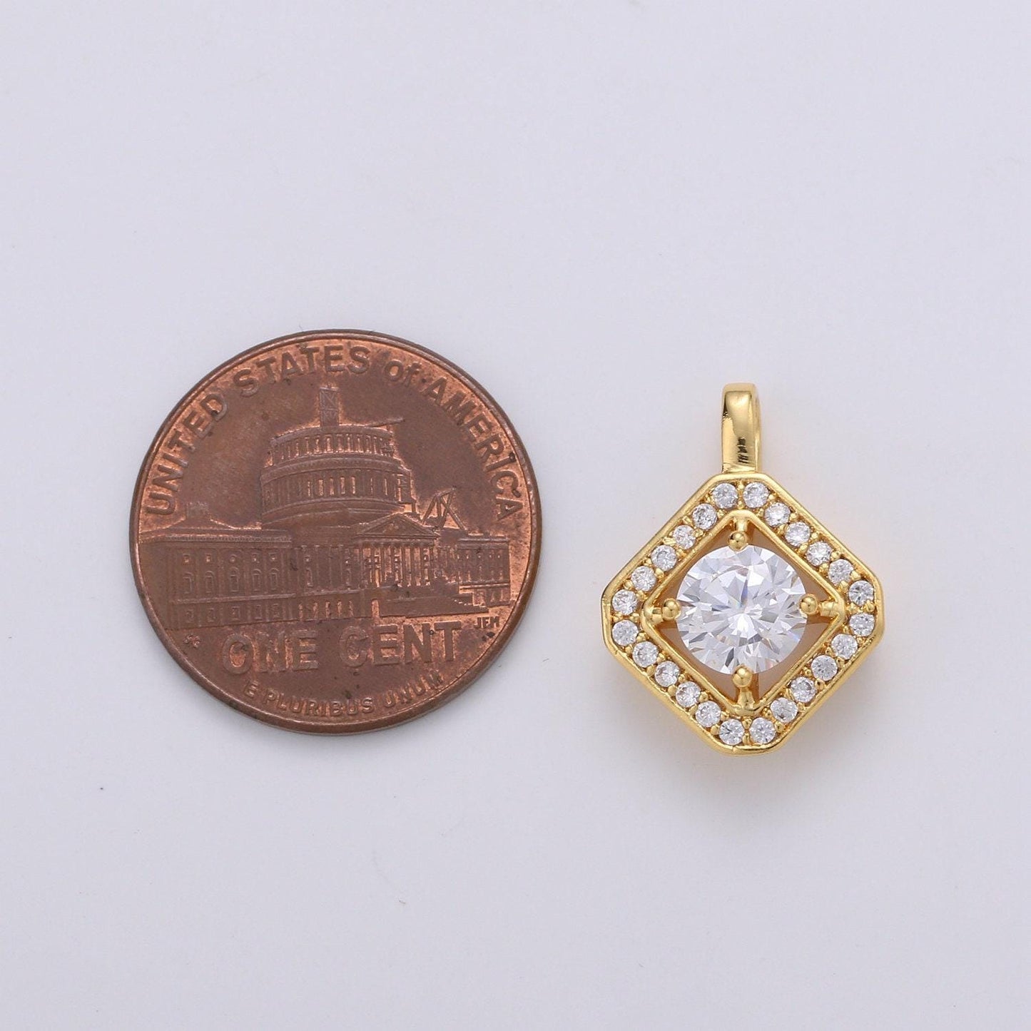 Cluster cubic pave 24k gold charm, solitaire cz pendant ,square cubic mini pendant, dainty bracelet earring necklace charm, pdgf-1942