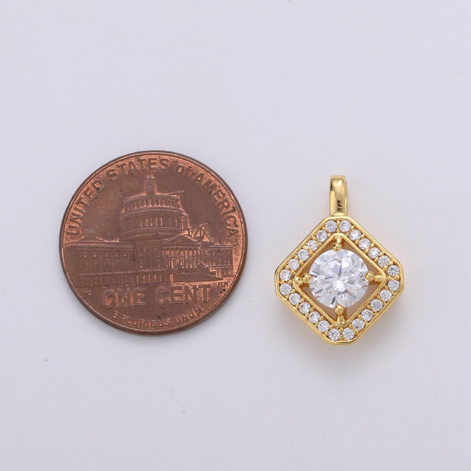 Cluster cubic pave 24k gold charm, solitaire cz pendant ,square cubic mini pendant, dainty bracelet earring necklace charm, pdgf-1942
