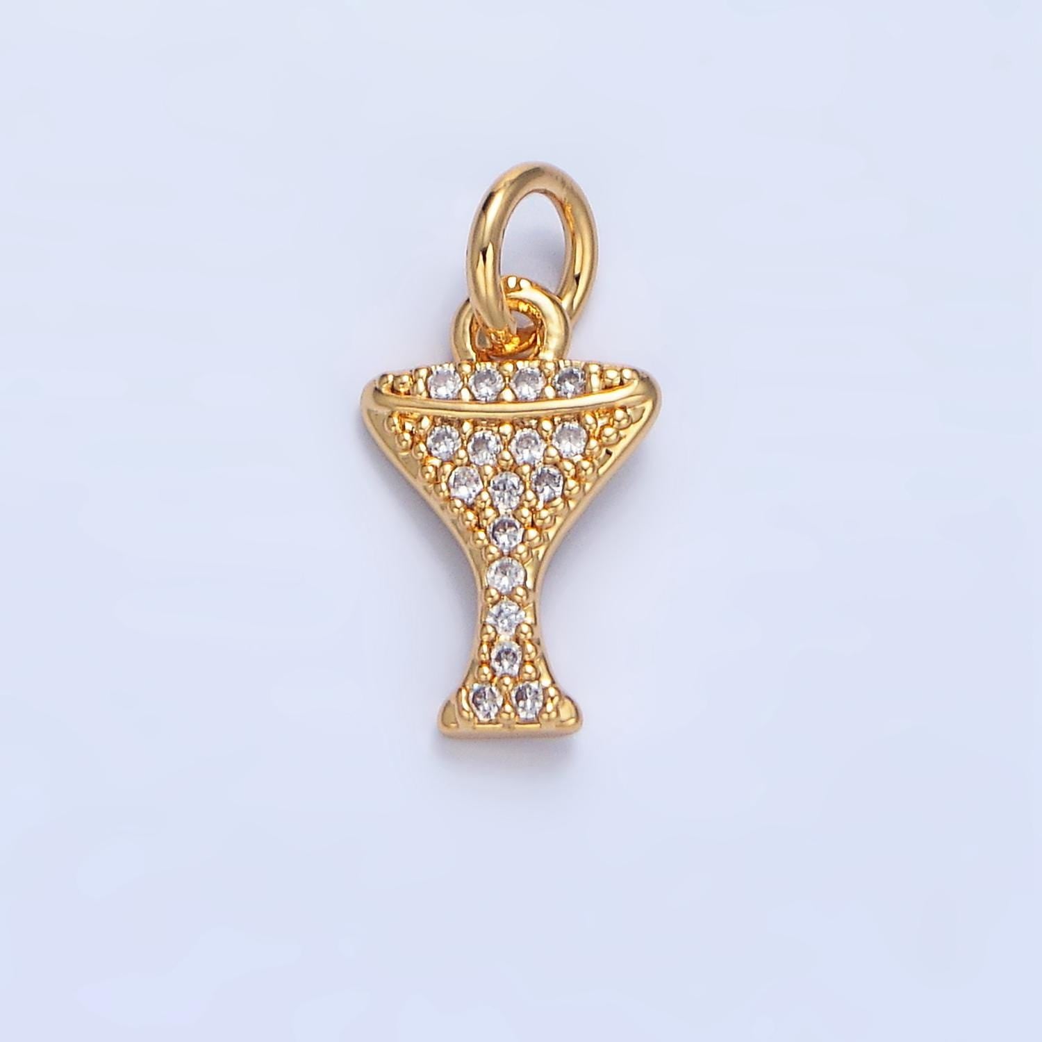 Clear cz micro paved alcoholic martini drink 24k gold filled charm | x-868