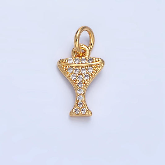 Clear cz micro paved alcoholic martini drink 24k gold filled charm | x-868