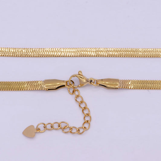 4.0mm gold herringbone necklace, 24k gold filled 16.0" or 18.0" + 2.0 extender delicate gold snake necklace | wa-934, wa-935