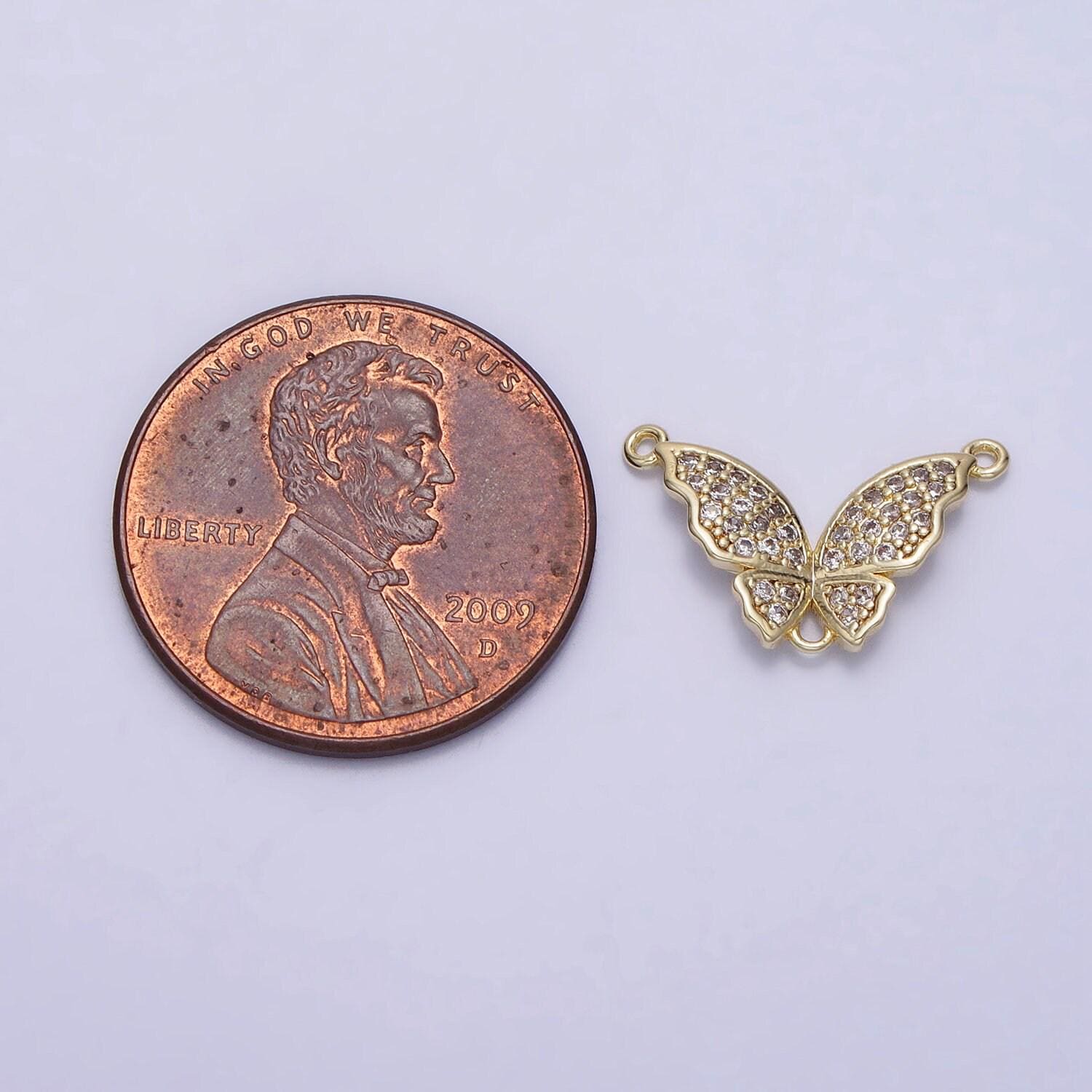 Teeny tiny butterfly charm connector cz gold filled charm for handmade lariat necklace component y-880