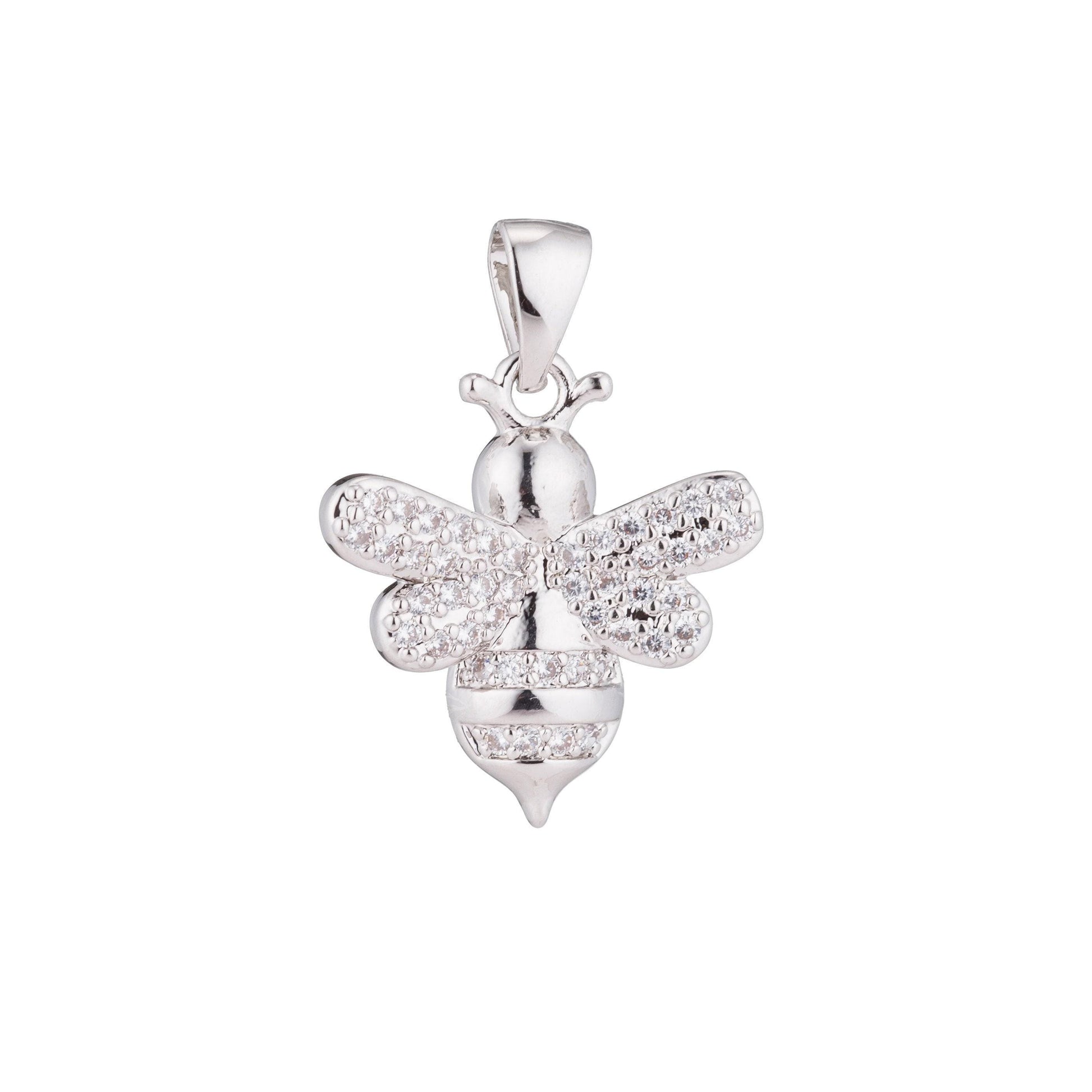 Cute queen bee honeybee bumblebee animal life nature cubic zirconia necklace pendant charm bead bails findings for jewelry making h-383