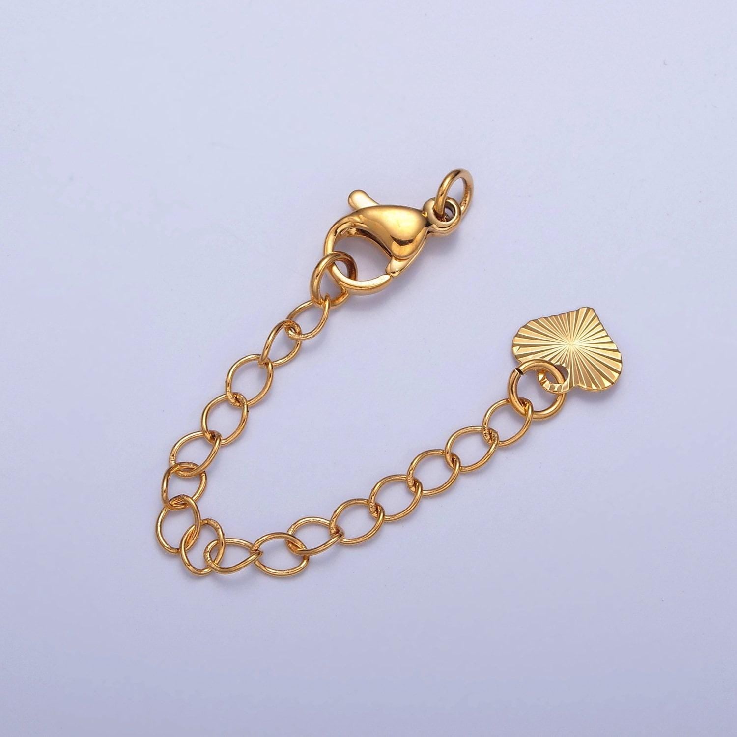 24k/white-gold filled heart stripes lobster clasp with chain extender | l-742, l-777