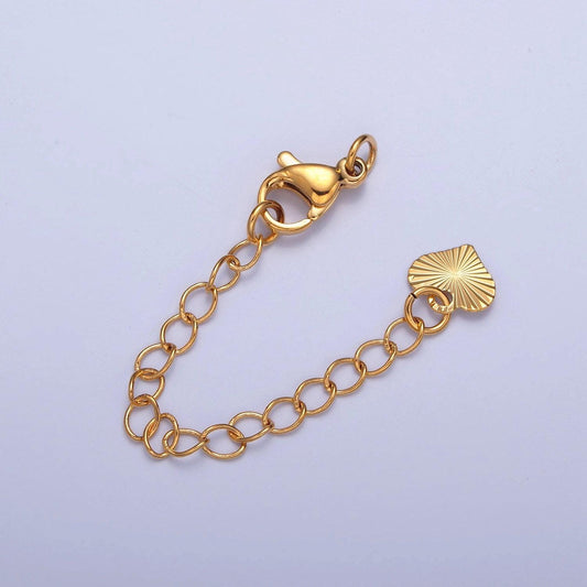 24k/white-gold filled heart stripes lobster clasp with chain extender | l-742, l-777