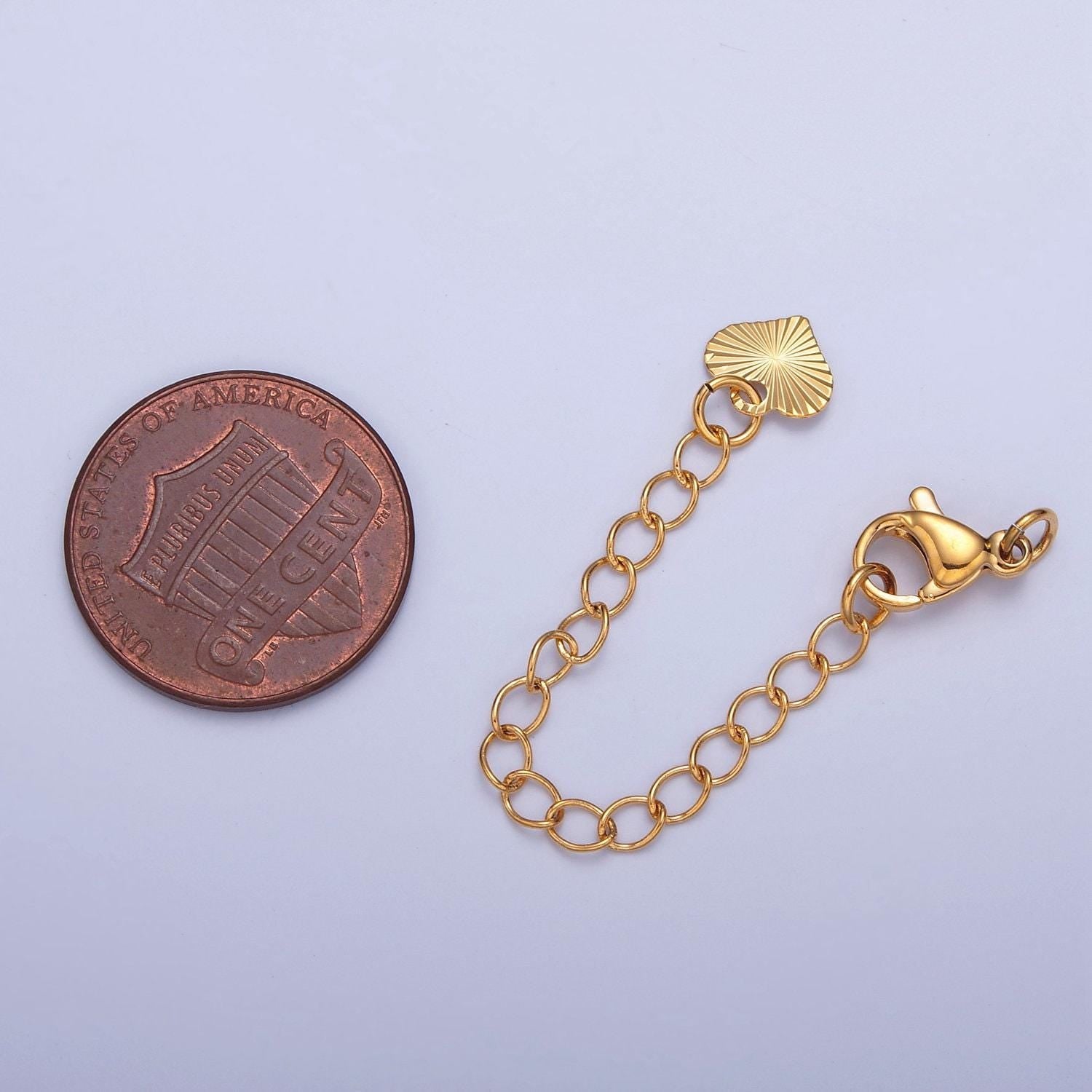 24k/white-gold filled heart stripes lobster clasp with chain extender | l-742, l-777