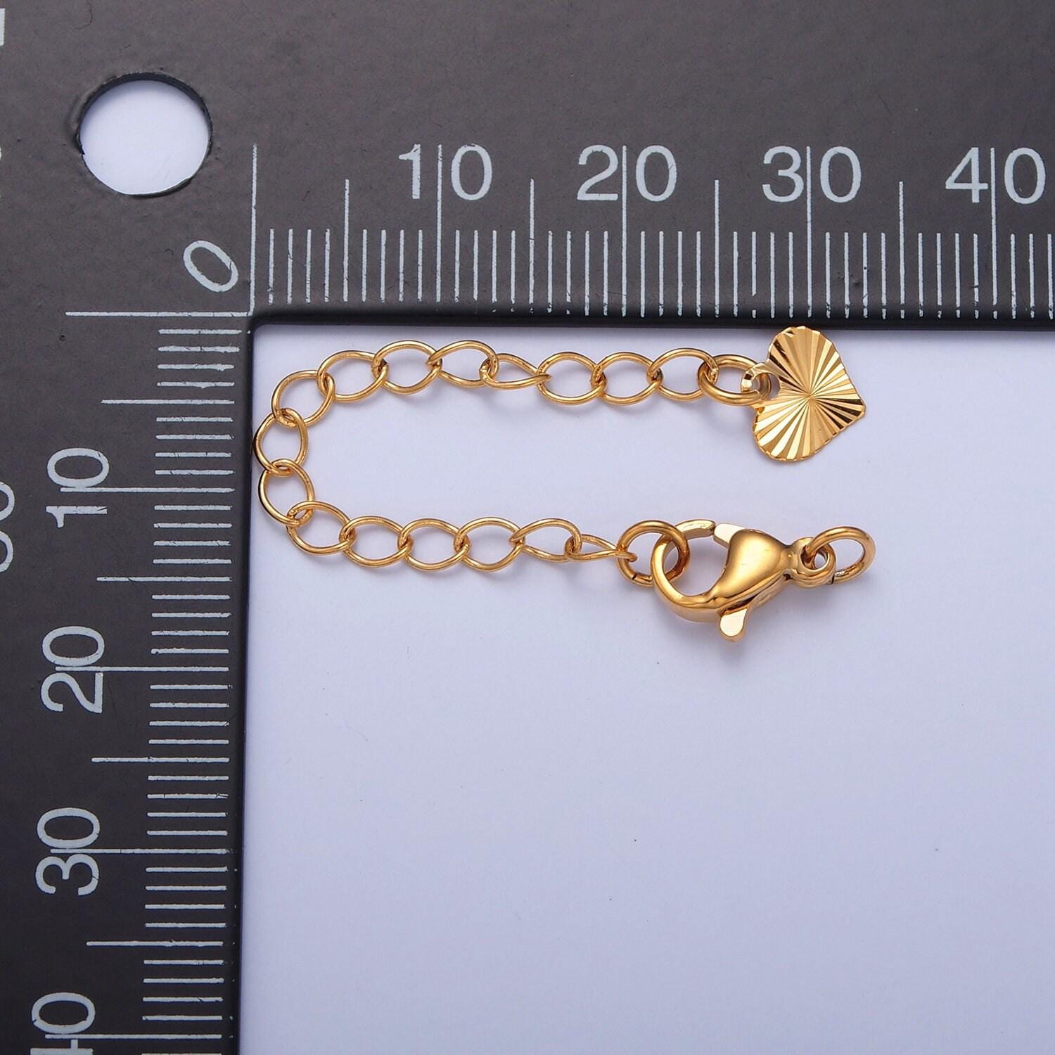 24k/white-gold filled heart stripes lobster clasp with chain extender | l-742, l-777