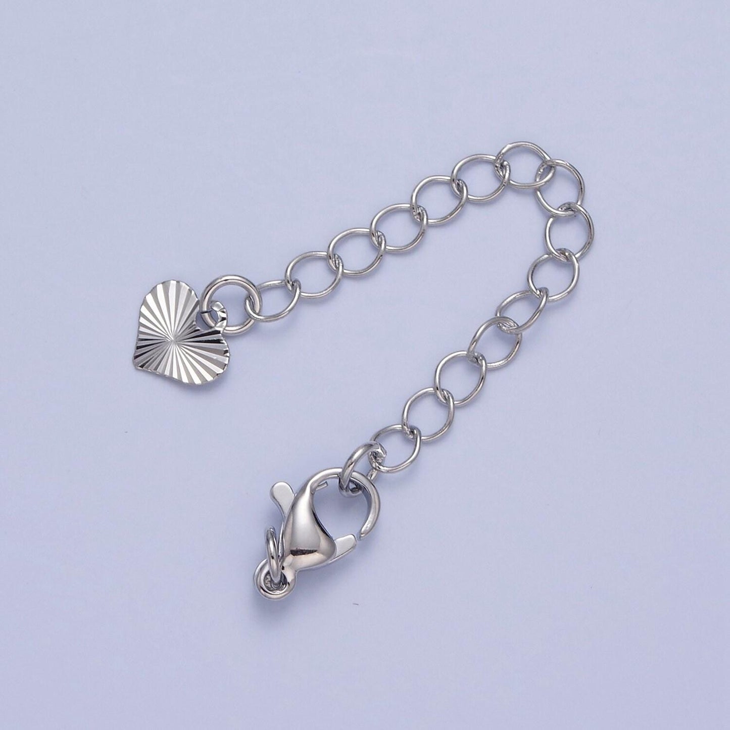 24k/white-gold filled heart stripes lobster clasp with chain extender | l-742, l-777