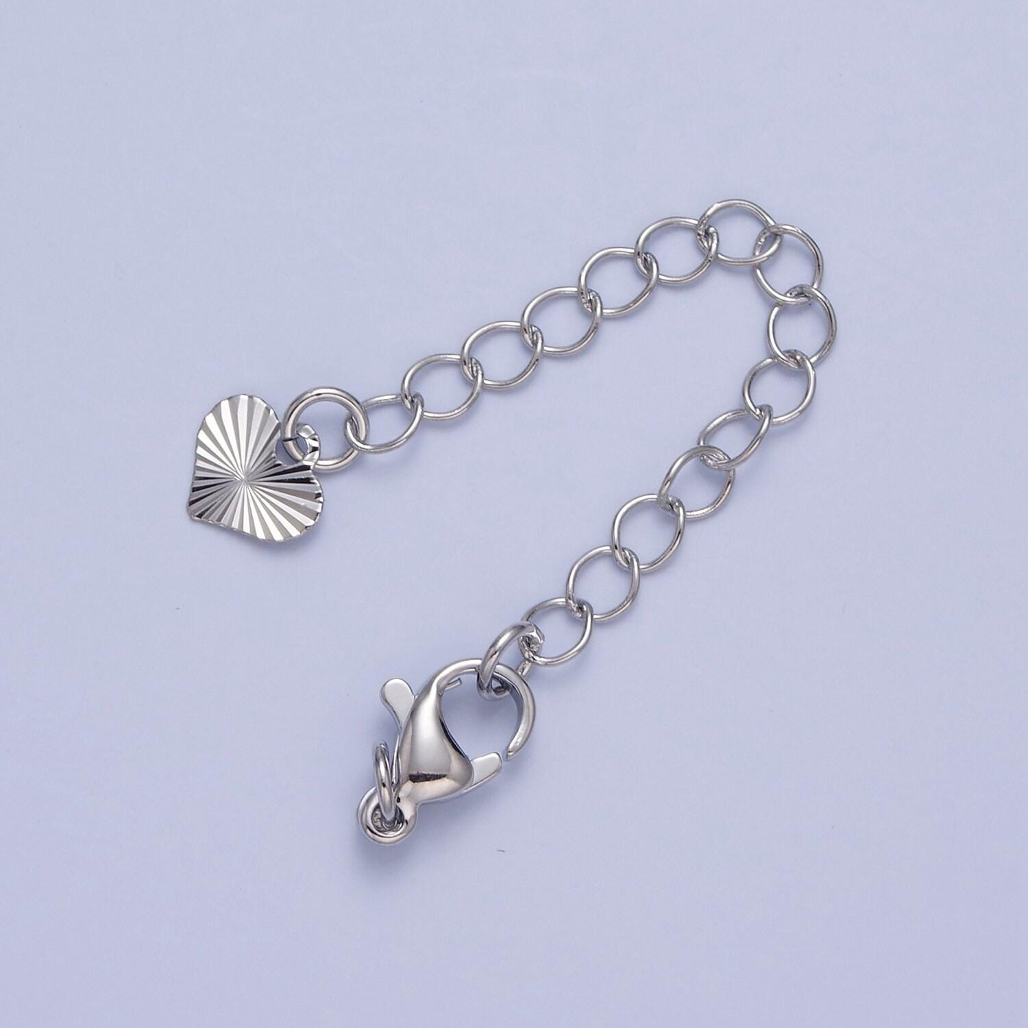 24k/white-gold filled heart stripes lobster clasp with chain extender | l-742, l-777