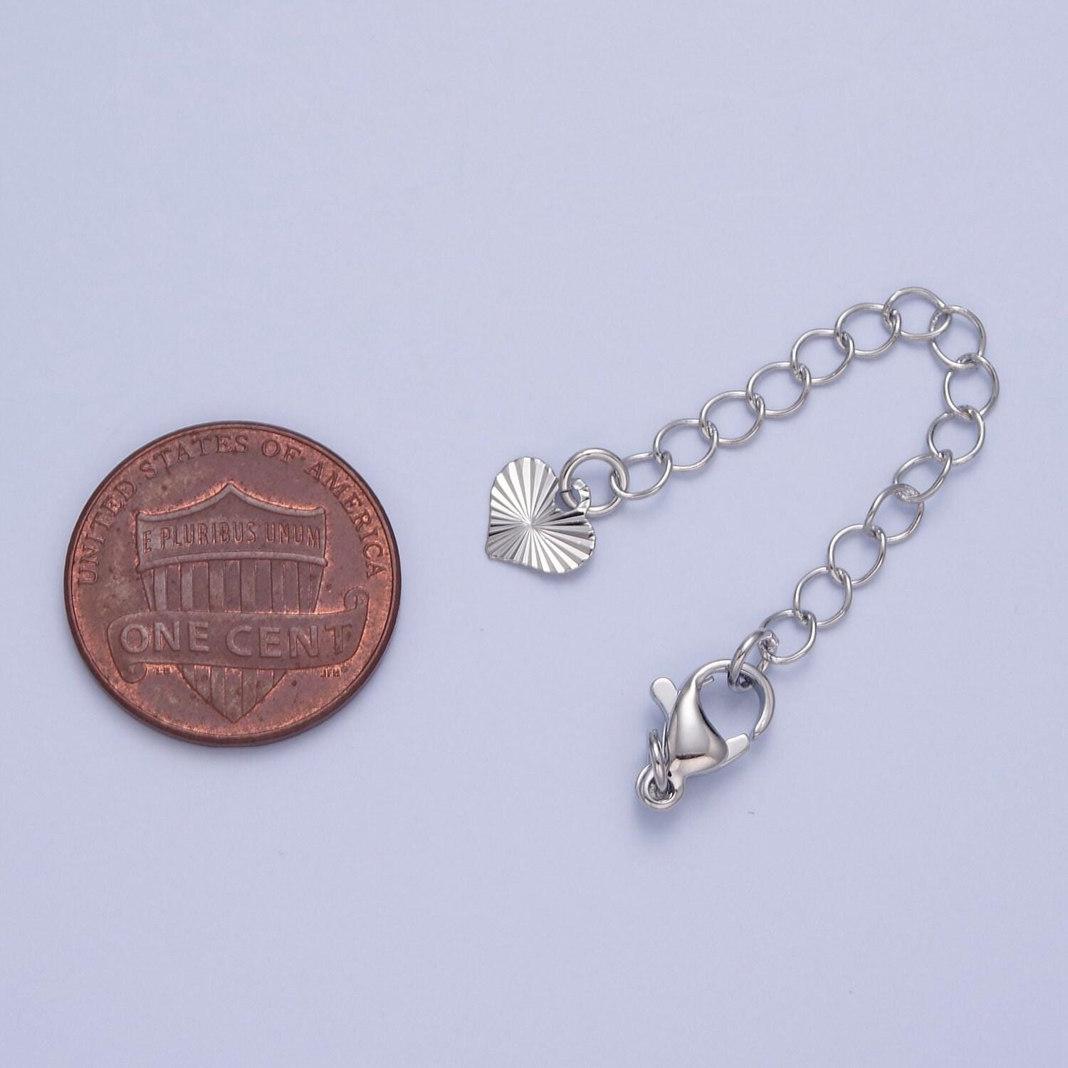 24k/white-gold filled heart stripes lobster clasp with chain extender | l-742, l-777