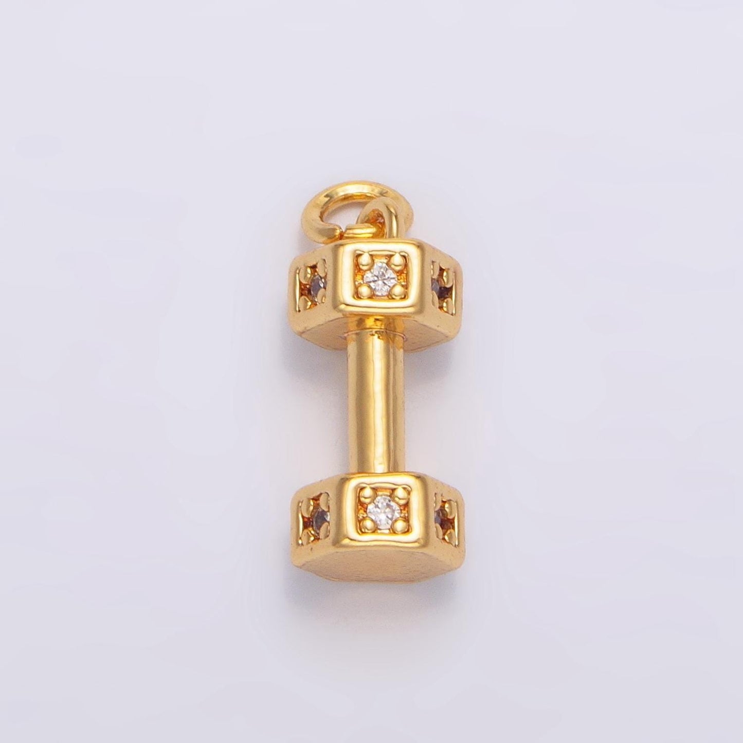 24k gold filled cz dumbbell charm gold pendant sports bracelet necklace gym weight lifting work out fitness charm new year resolution w097