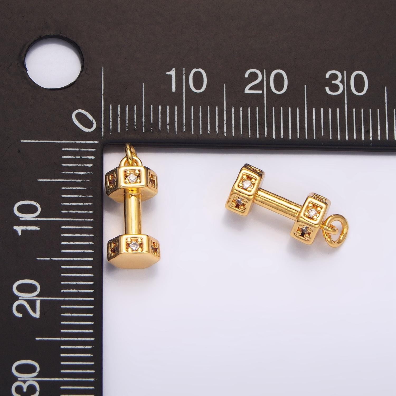 24k gold filled cz dumbbell charm gold pendant sports bracelet necklace gym weight lifting work out fitness charm new year resolution w097