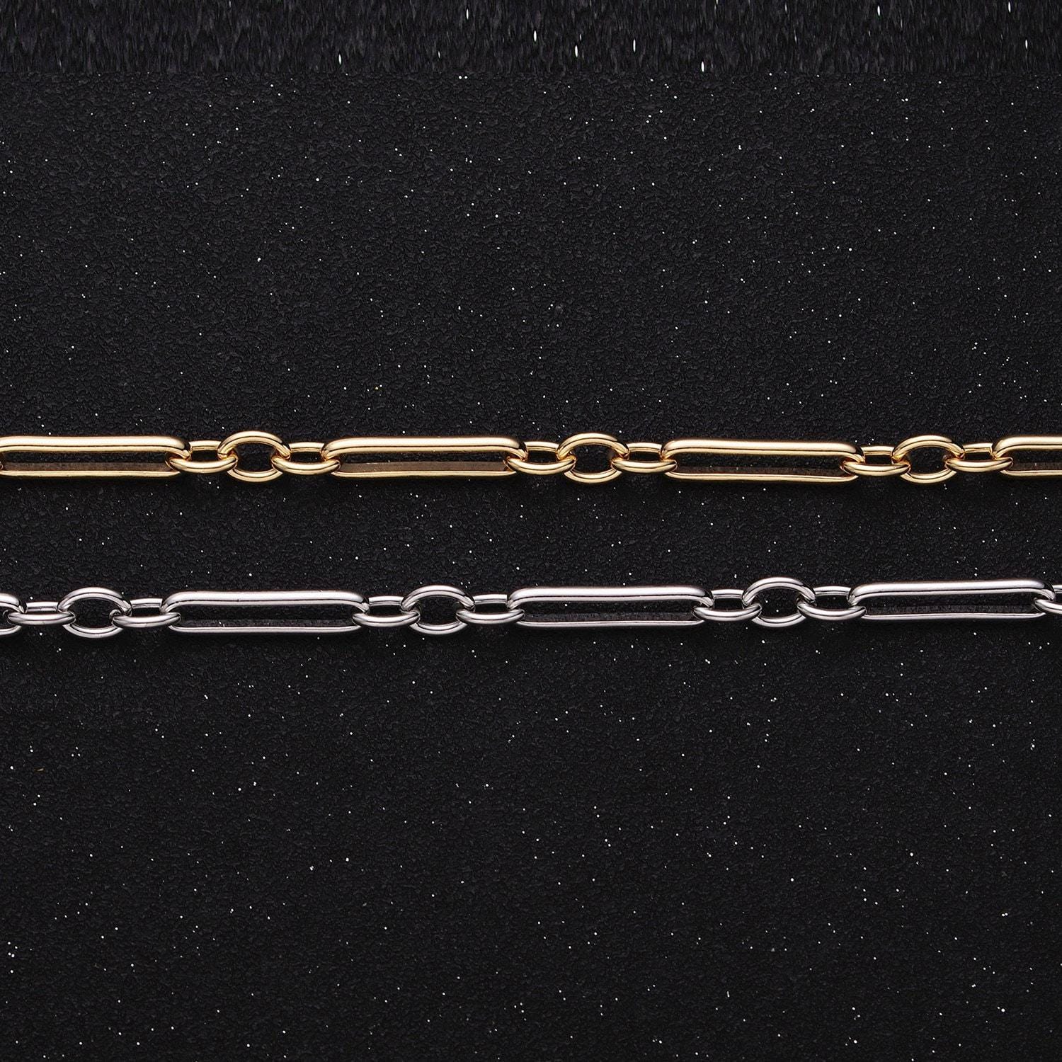 16k gold filled figure eight figaro chain, silver figure eight chain paper clip chain by yard for jewelry making supply | roll-1261 1262