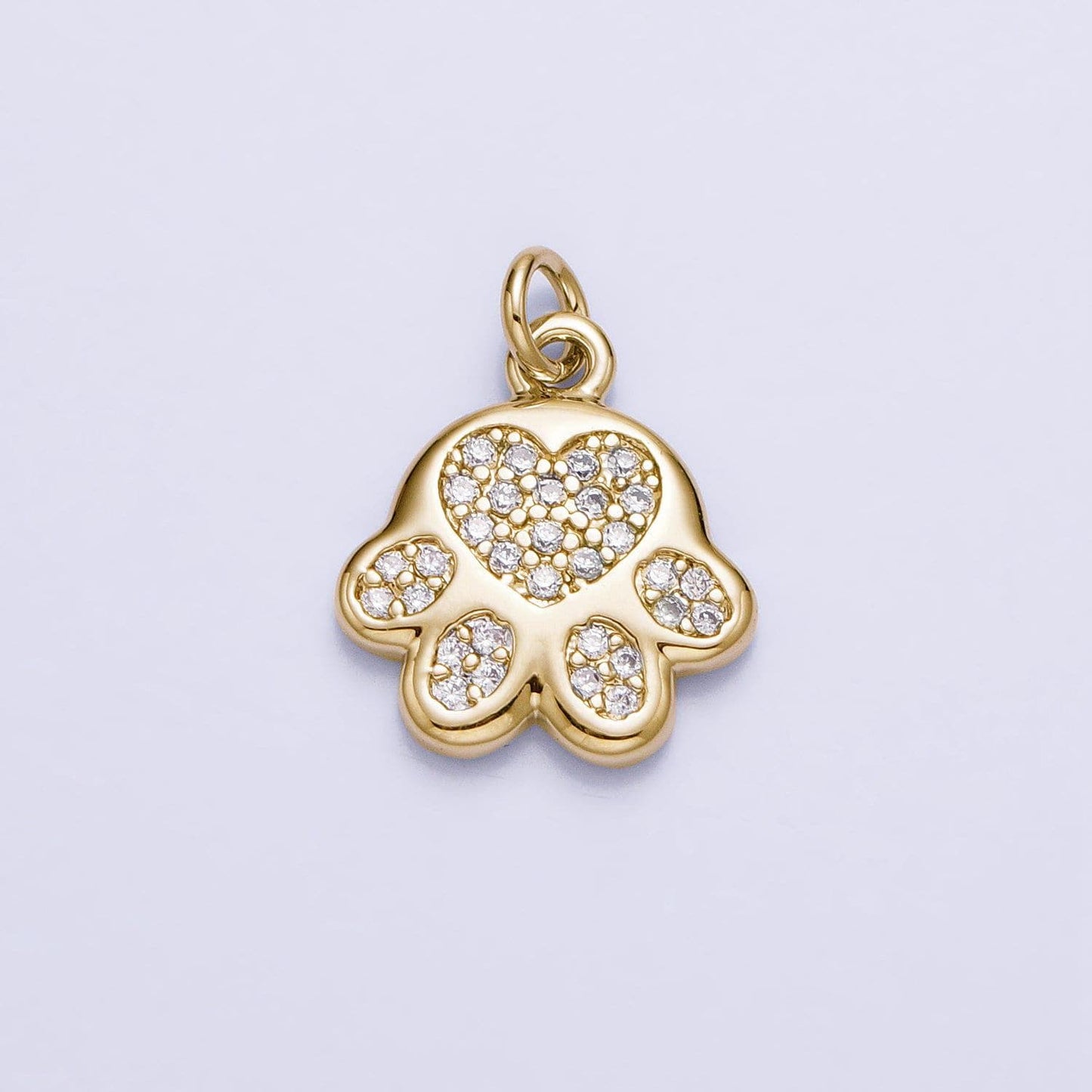 Tiny heart dog cat bear paw print pendant in 16k gold filled micro cz pave | diy fashion jewelry charm for necklace bracelet earring ac1040