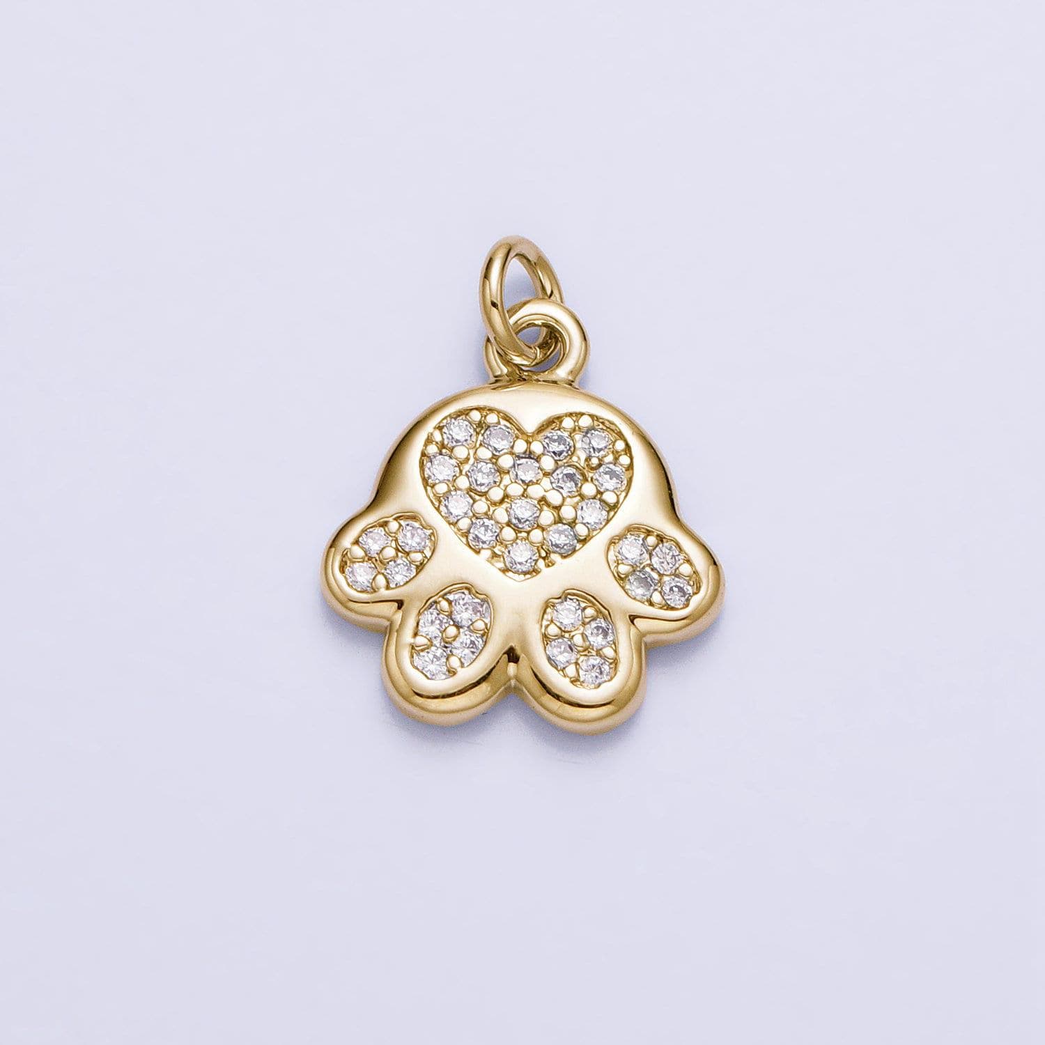Tiny heart dog cat bear paw print pendant in 16k gold filled micro cz pave | diy fashion jewelry charm for necklace bracelet earring ac1040