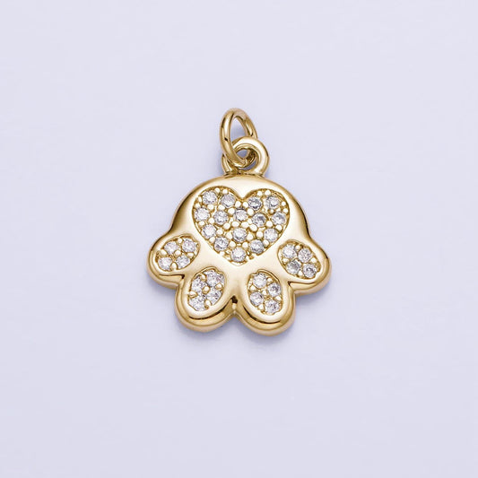 Tiny heart dog cat bear paw print pendant in 16k gold filled micro cz pave | diy fashion jewelry charm for necklace bracelet earring ac1040