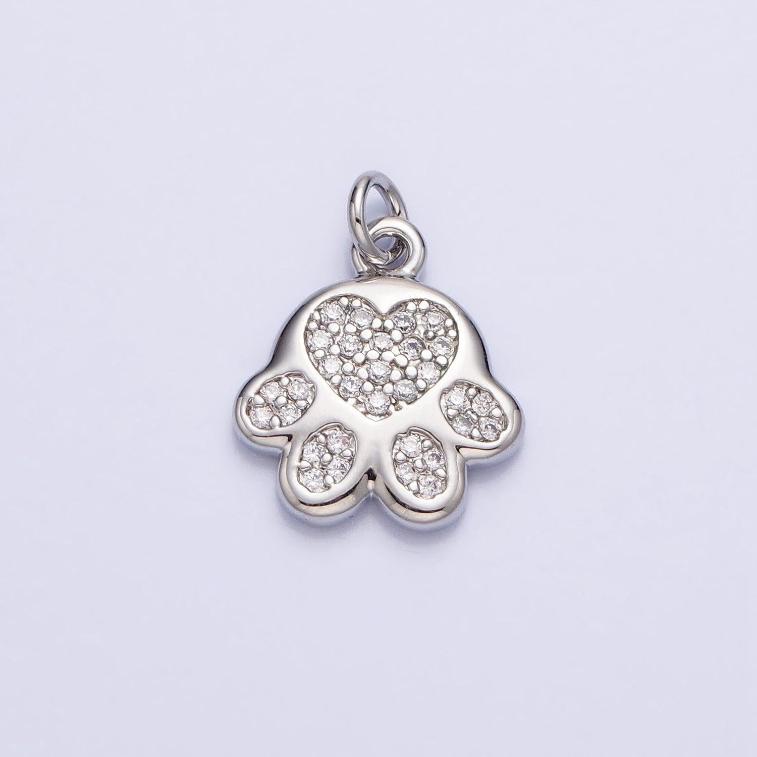 Tiny heart dog cat bear paw print pendant in 16k gold filled micro cz pave | diy fashion jewelry charm for necklace bracelet earring ac1040