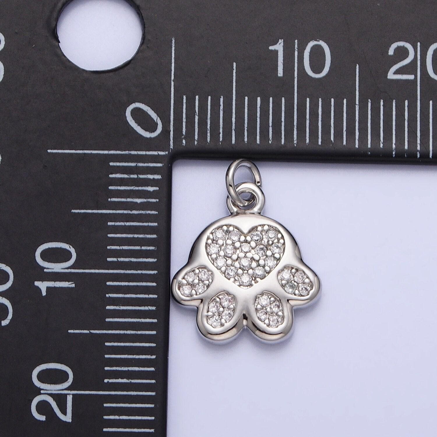 Tiny heart dog cat bear paw print pendant in 16k gold filled micro cz pave | diy fashion jewelry charm for necklace bracelet earring ac1040
