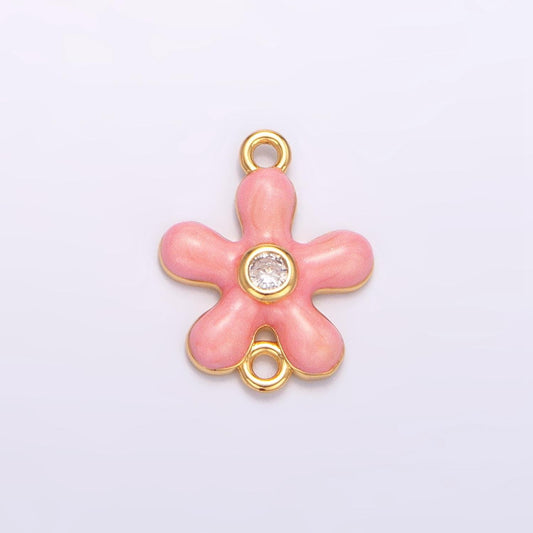 Dainty pink enamel flower charm connector cute daisy floral link connector minimalist flower bracelet component | f767