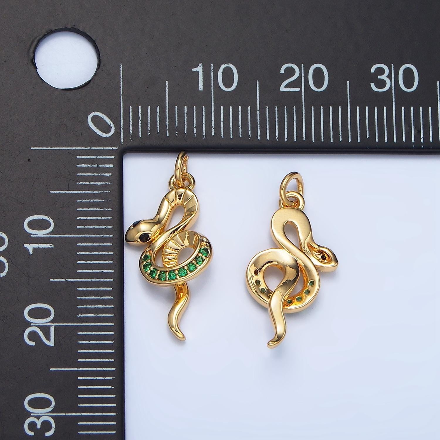 Micro paved green cz serpent snake 24k gold filled animal charm | w-084