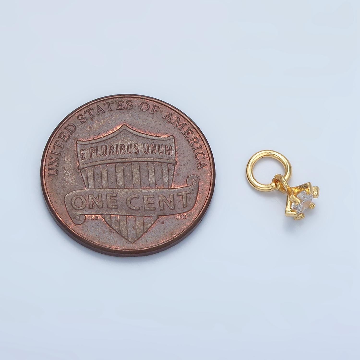 Cz clear head drop gold filled prong mini charm | x-552