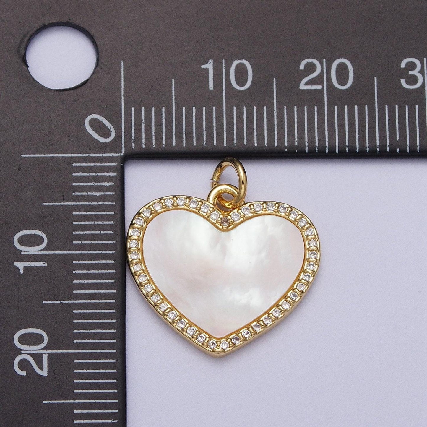 Dainty heart charm 14k gold filled micro paved shell pearl heart love charm | e548 e552 e553