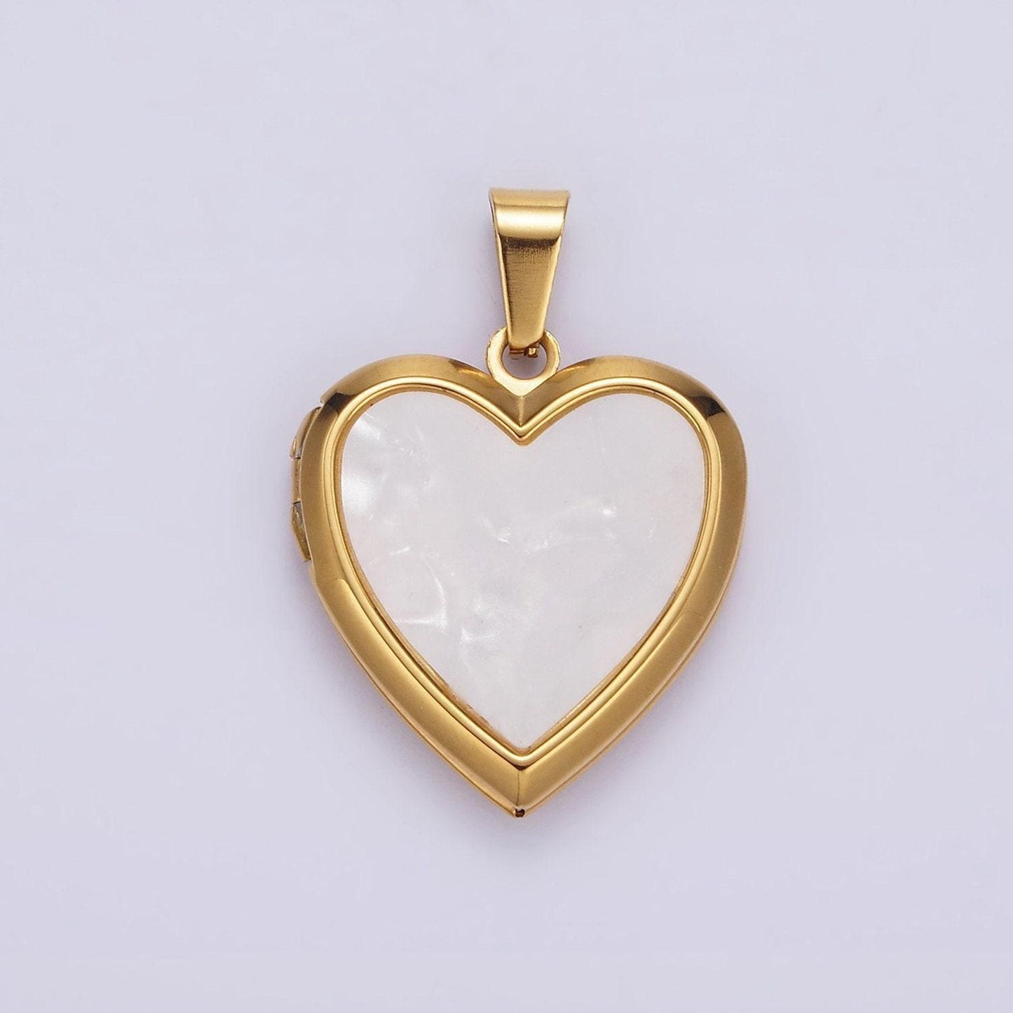 Gold heart shell pearl locket pendant charm for necklace photo storage | p-831