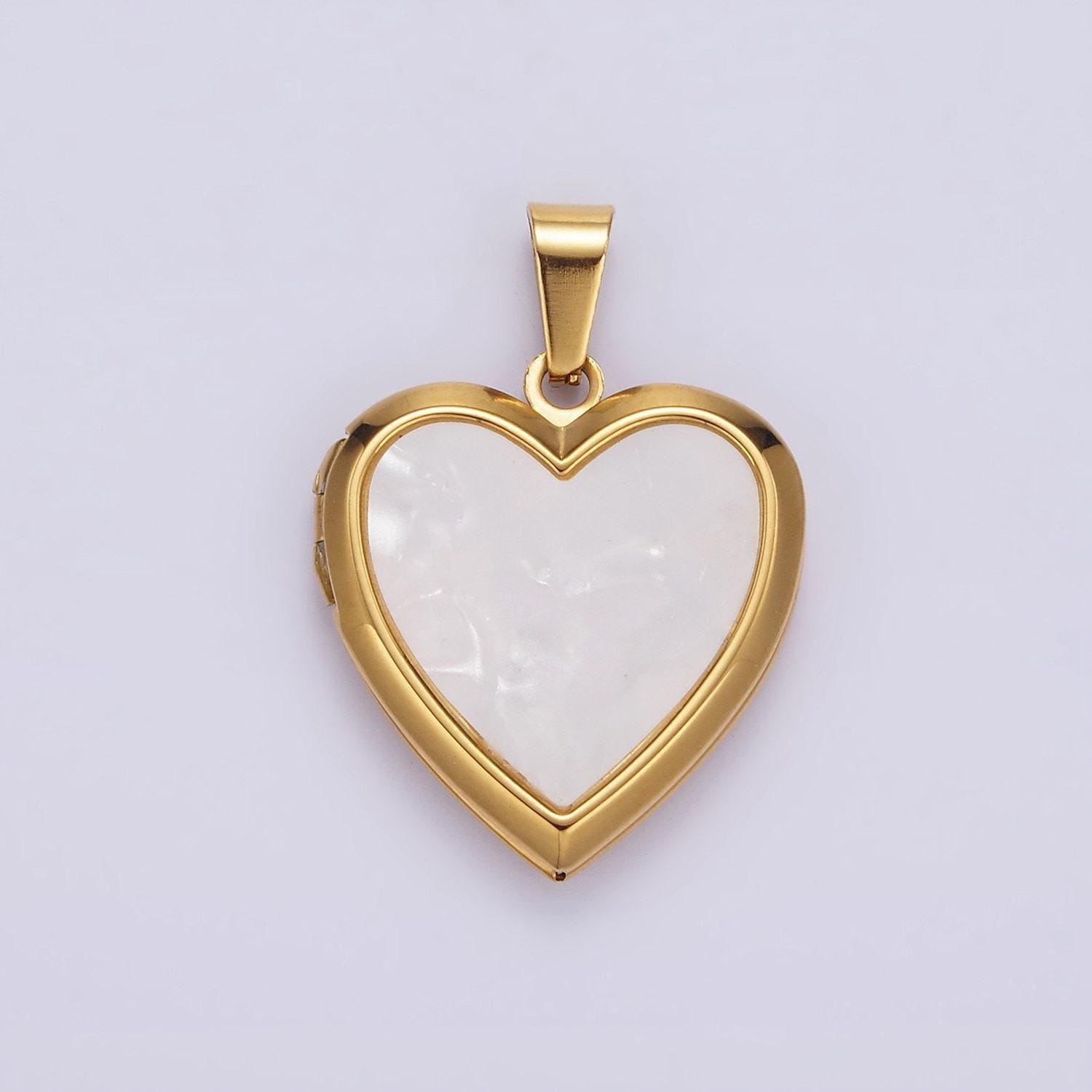 Gold heart shell pearl locket pendant charm for necklace photo storage | p-831