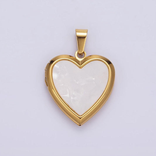 Gold heart shell pearl locket pendant charm for necklace photo storage | p-831