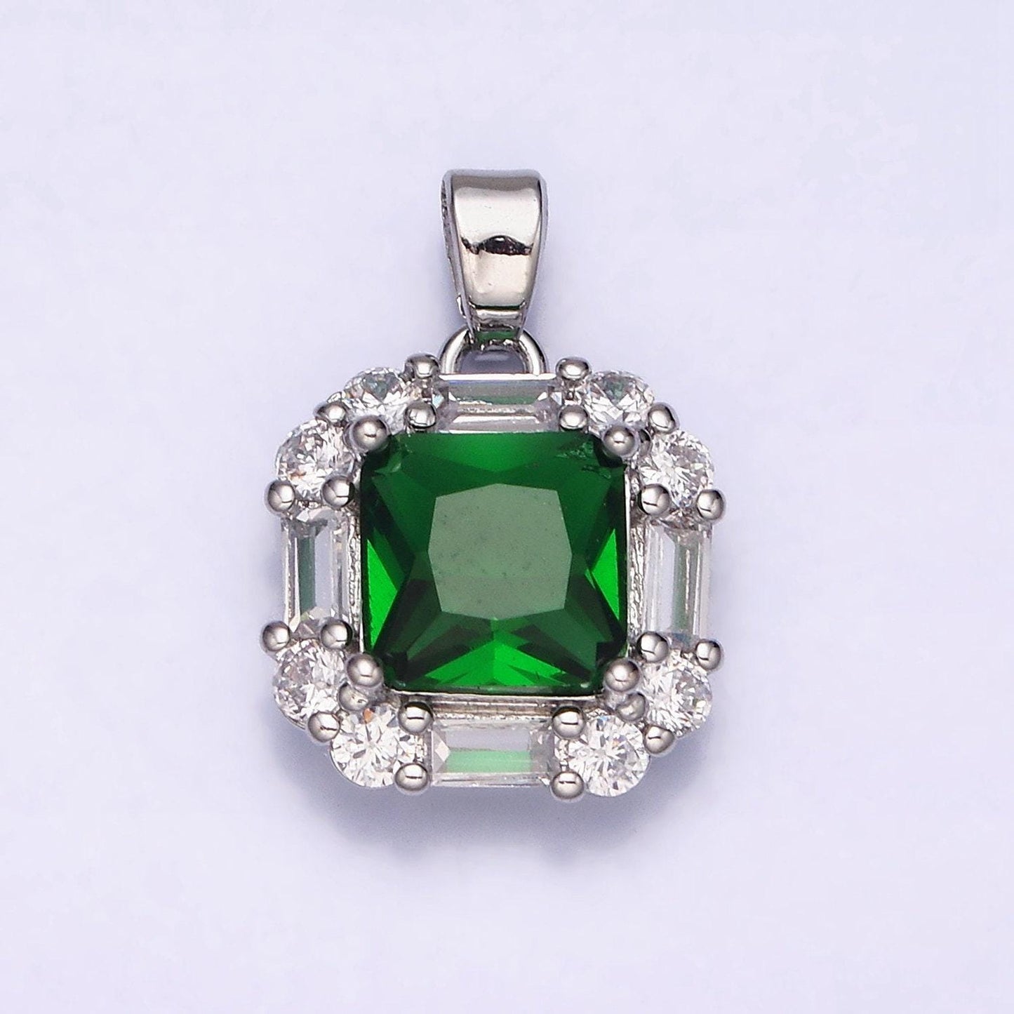 16k gold filled clear, green, purple cz square emerald cut pendant in gold & silver | aa487 - aa492