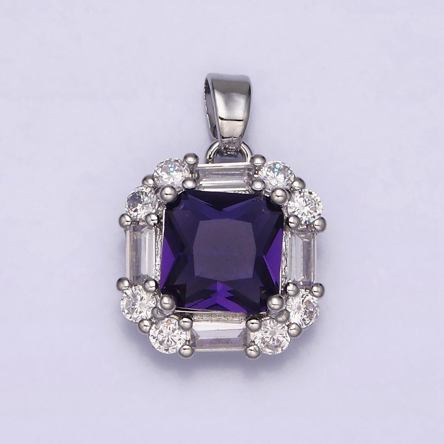 16k gold filled clear, green, purple cz square emerald cut pendant in gold & silver | aa487 - aa492