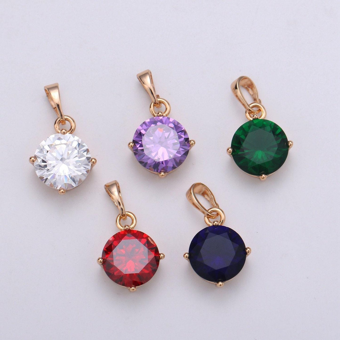 1pc. cubic zirconia 18k gold pendant, solitaire cubic charm for easy self-making jewelry, sophisticate pendant, pdgf-2043-2047