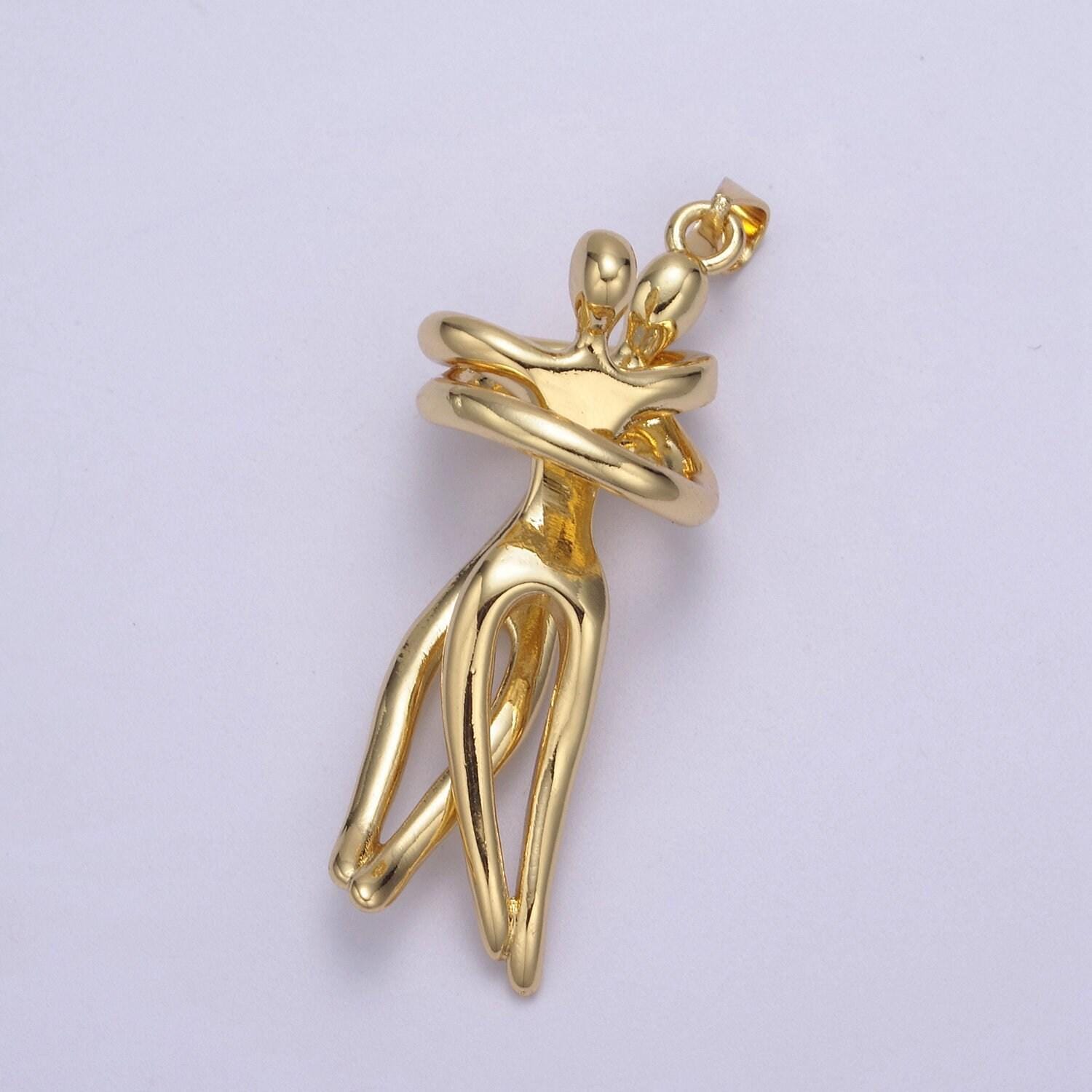 24k gold hugging couple pendant charm soulmate necklace pendant for valentine eternal love gift, wedding anniversary gift h-832