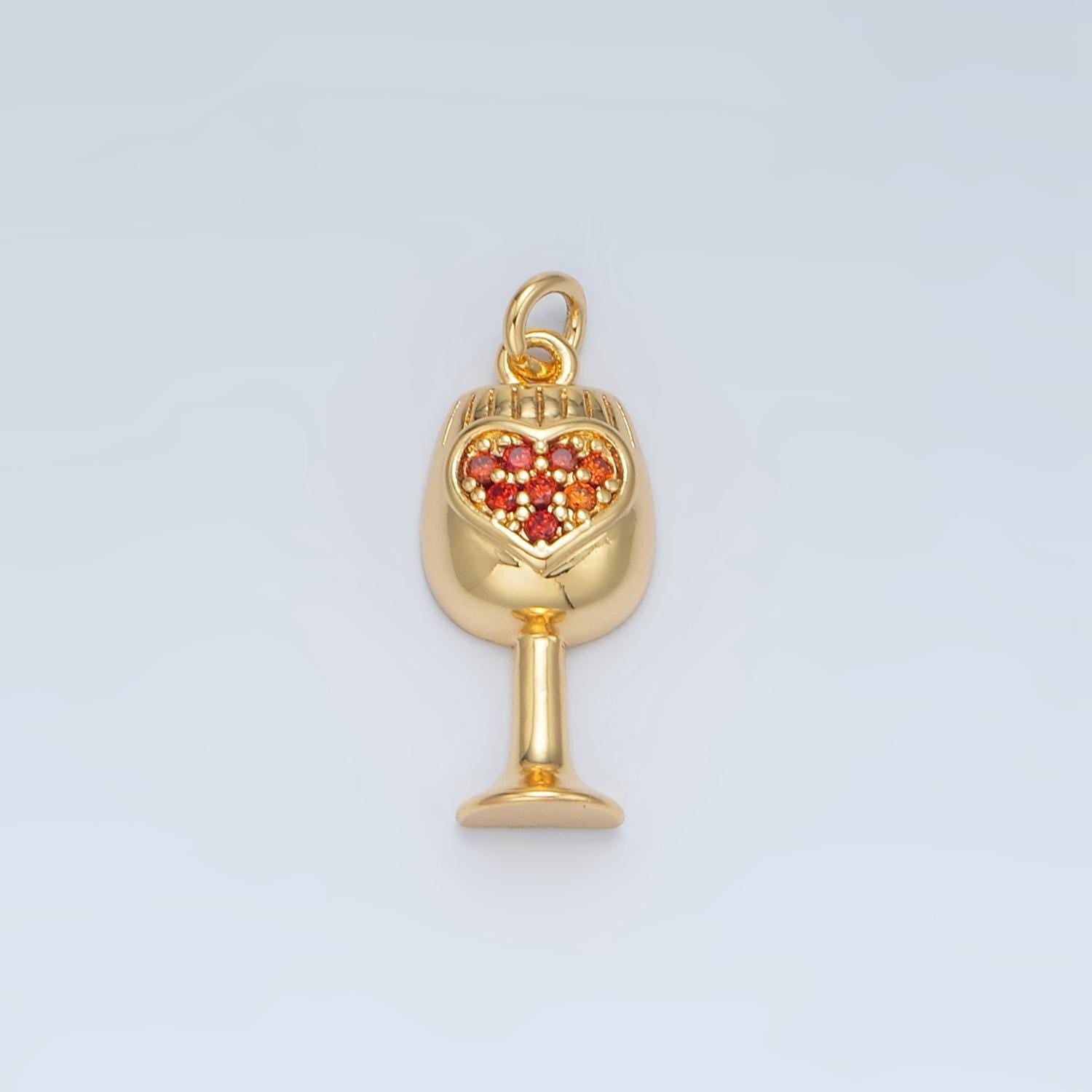 Gold micro pave cubic zirconia cz drinking cup, wine glass pendant chalice charm for diy jewelry necklace making, ag906
