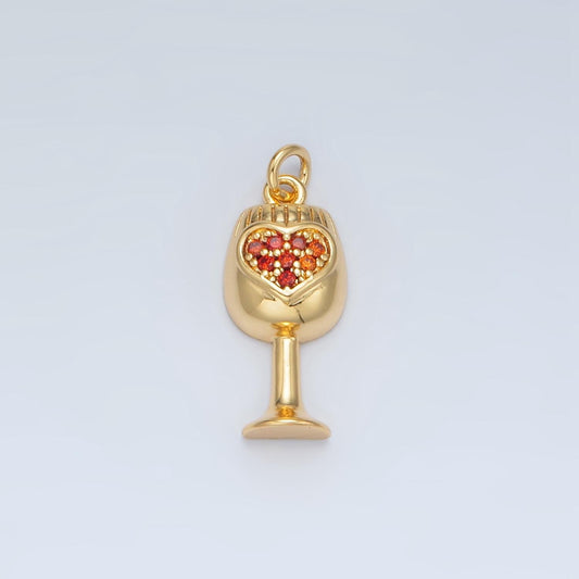 Gold micro pave cubic zirconia cz drinking cup, wine glass pendant chalice charm for diy jewelry necklace making, ag906