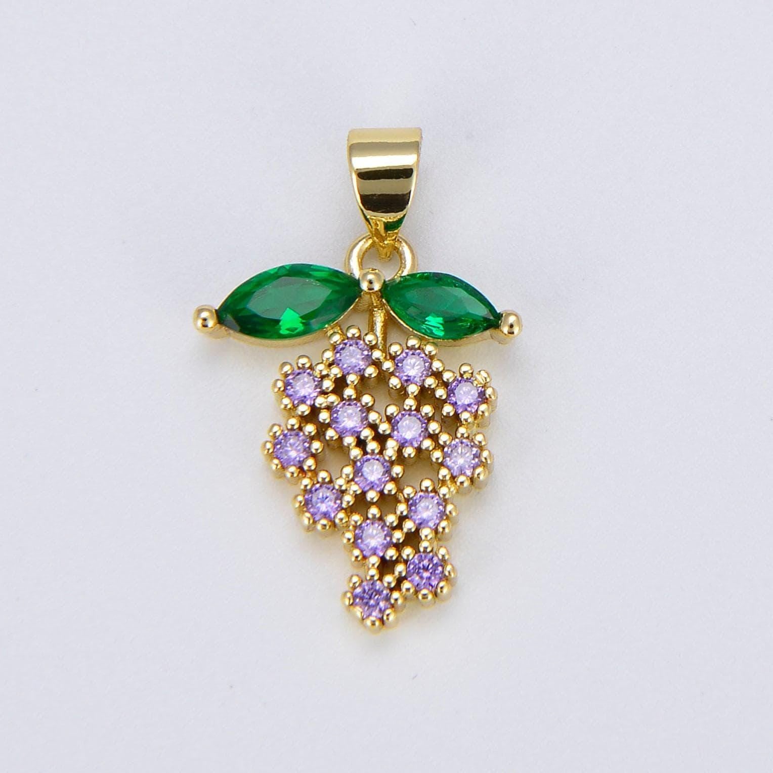 Mini grape charm purple micro pave cz grapes pendant charm, micro pave cz fruit pendant charm for diy jewelry h-748