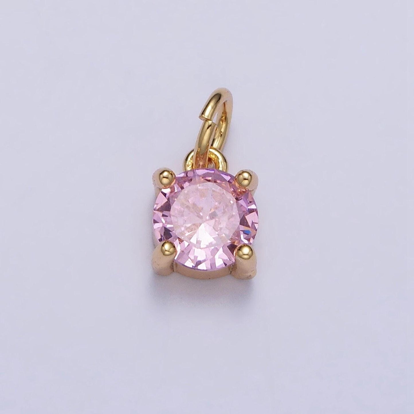 Gold solitaire round cut pendant | classy round pendant set with cz 6mm cubic stone for minimalist jewelry making supply pink clear ac121