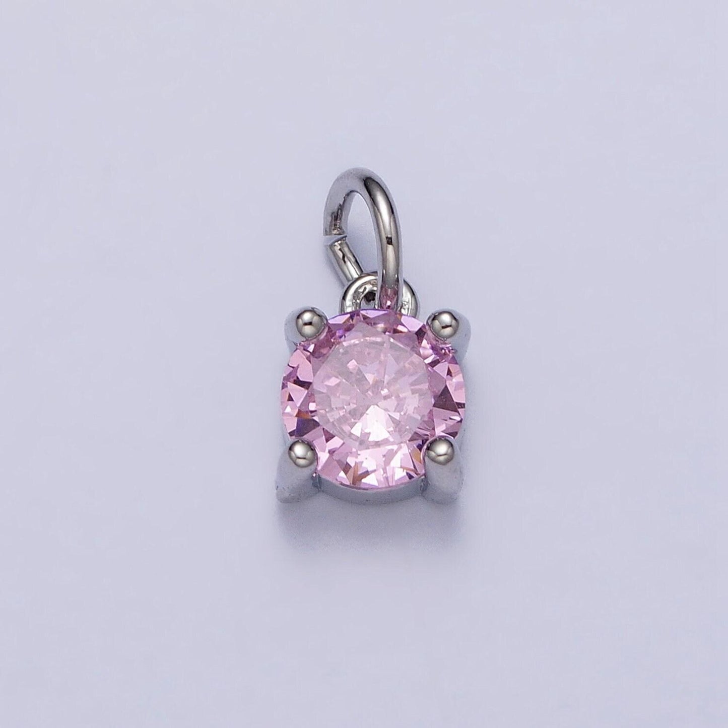 Gold solitaire round cut pendant | classy round pendant set with cz 6mm cubic stone for minimalist jewelry making supply pink clear ac121