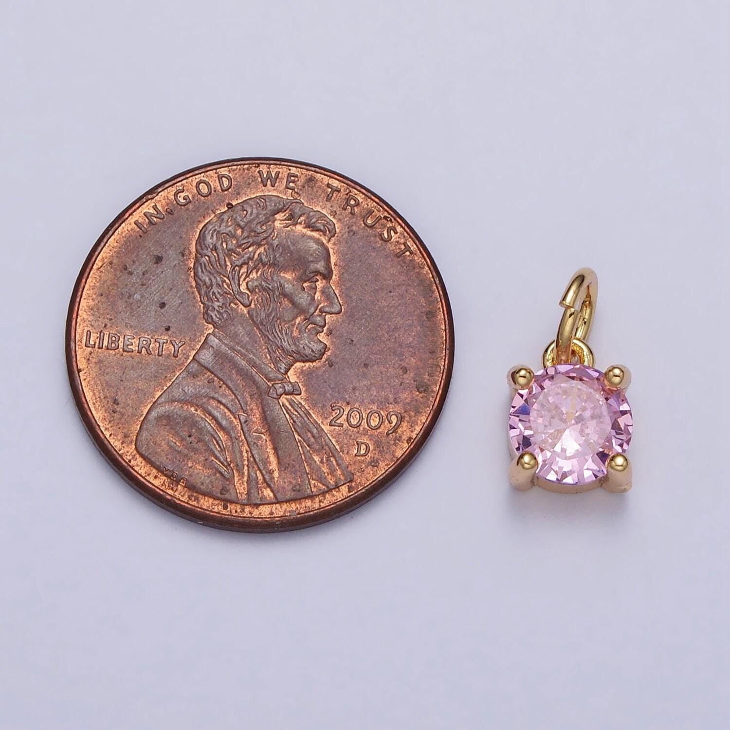 Gold solitaire round cut pendant | classy round pendant set with cz 6mm cubic stone for minimalist jewelry making supply pink clear ac121
