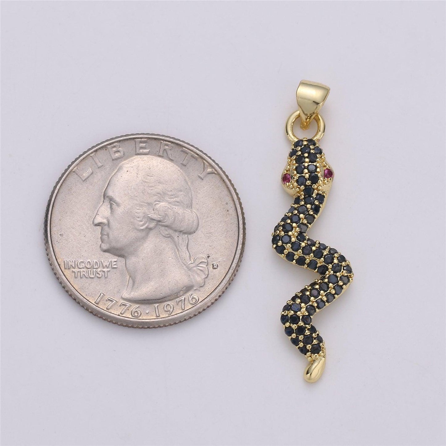 24k gold filled dainty black snake pendant with micro pave pink cubic zirconia cz stone for necklace or bracelet i-573