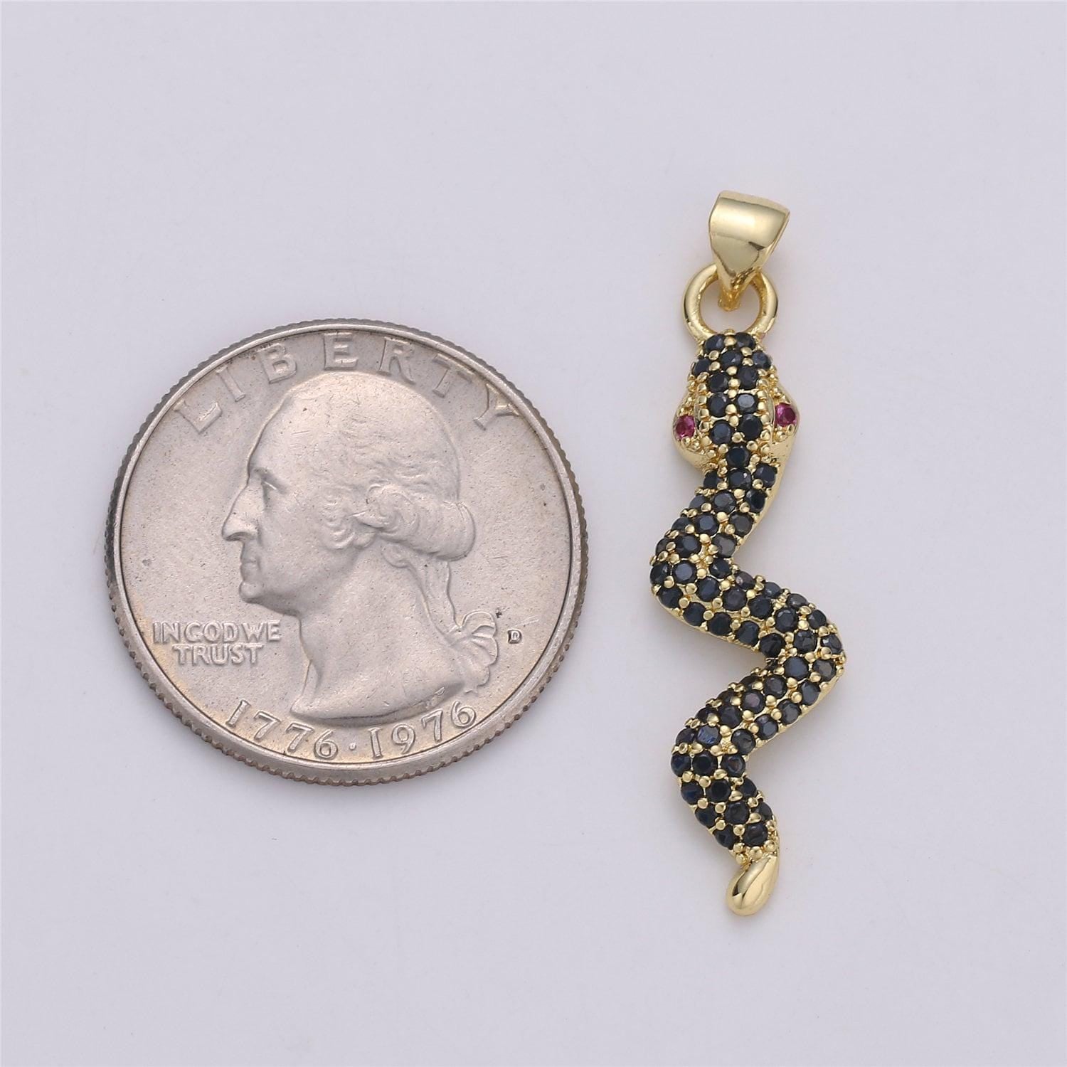 24k gold filled dainty black snake pendant with micro pave pink cubic zirconia cz stone for necklace or bracelet i-573