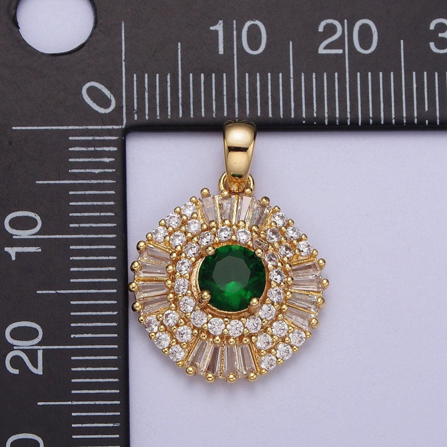 Elegant gold cz crystals circle pendant, 24k gold filled pink/clear/green diamond micro paved clear cz baguette stones round charm | x-693