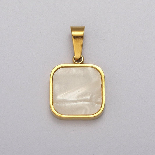 Dainty square pendant with pearl for minimalist unisex jewelry charm p1149