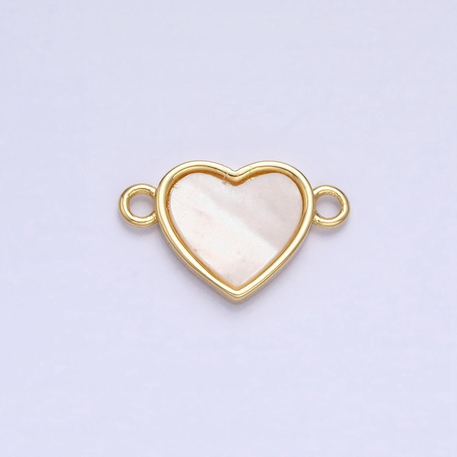 Small pearl heart connector 2 loop gold filled heart charm connector for necklace bracelet wedding, anniversary mother's day gift y-840