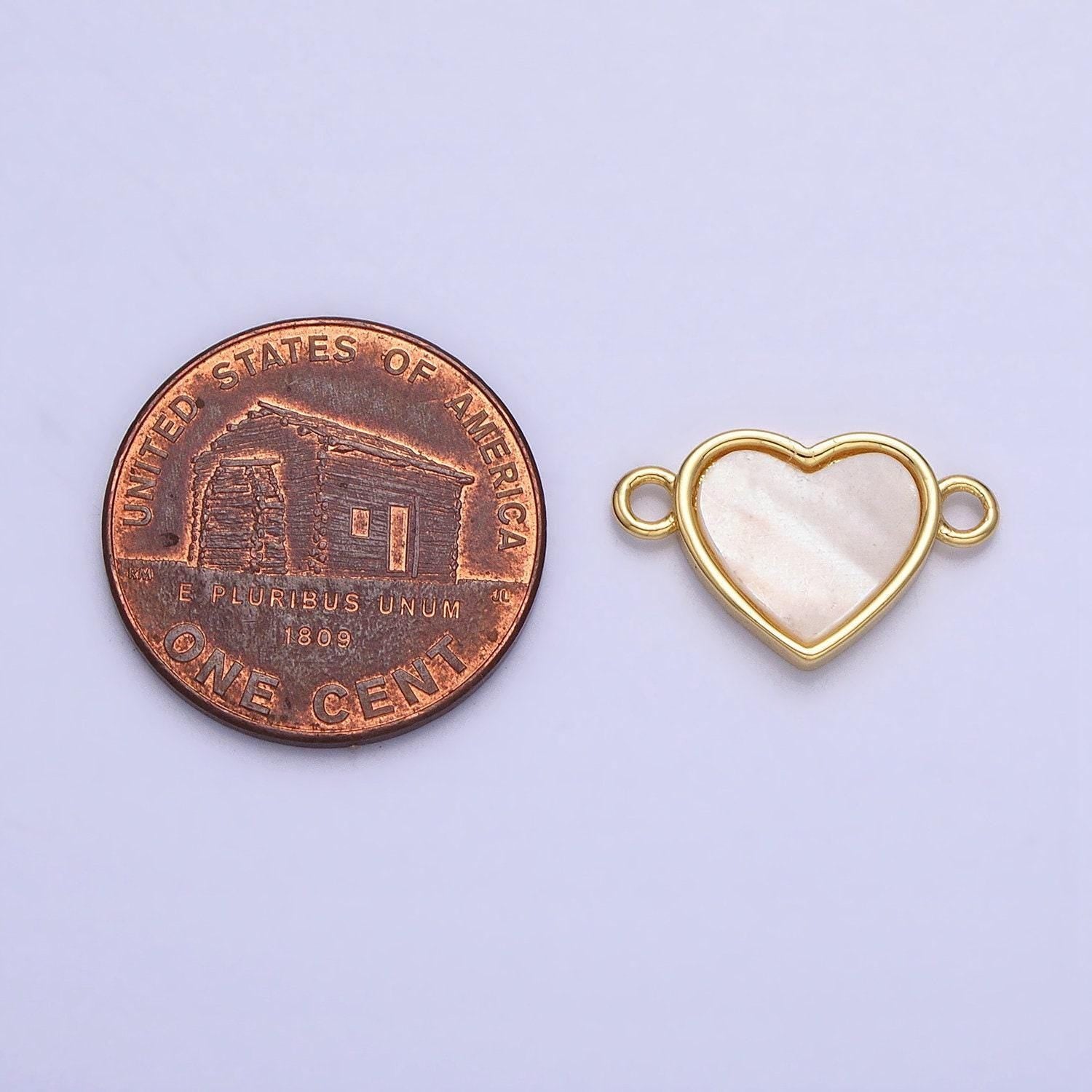Small pearl heart connector 2 loop gold filled heart charm connector for necklace bracelet wedding, anniversary mother's day gift y-840
