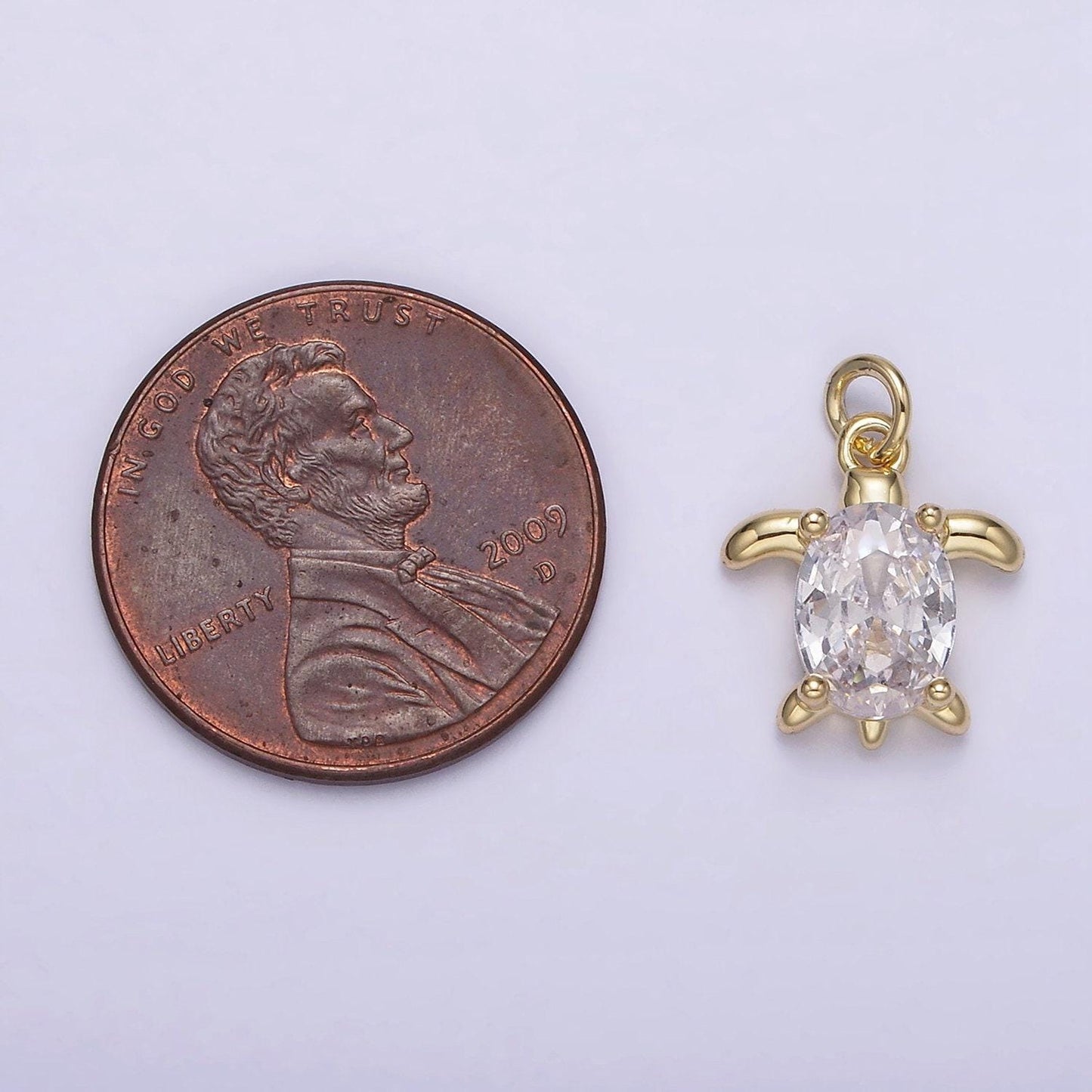 14k gold filled clear oval cz turtle animal add-on charm | ag224