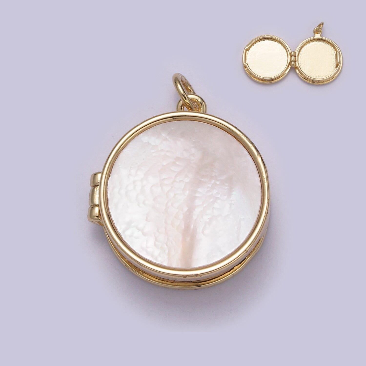 Pearl locket charm necklace 14k gold filled round locket for photo necklace • pearl jewelry supply w-192
